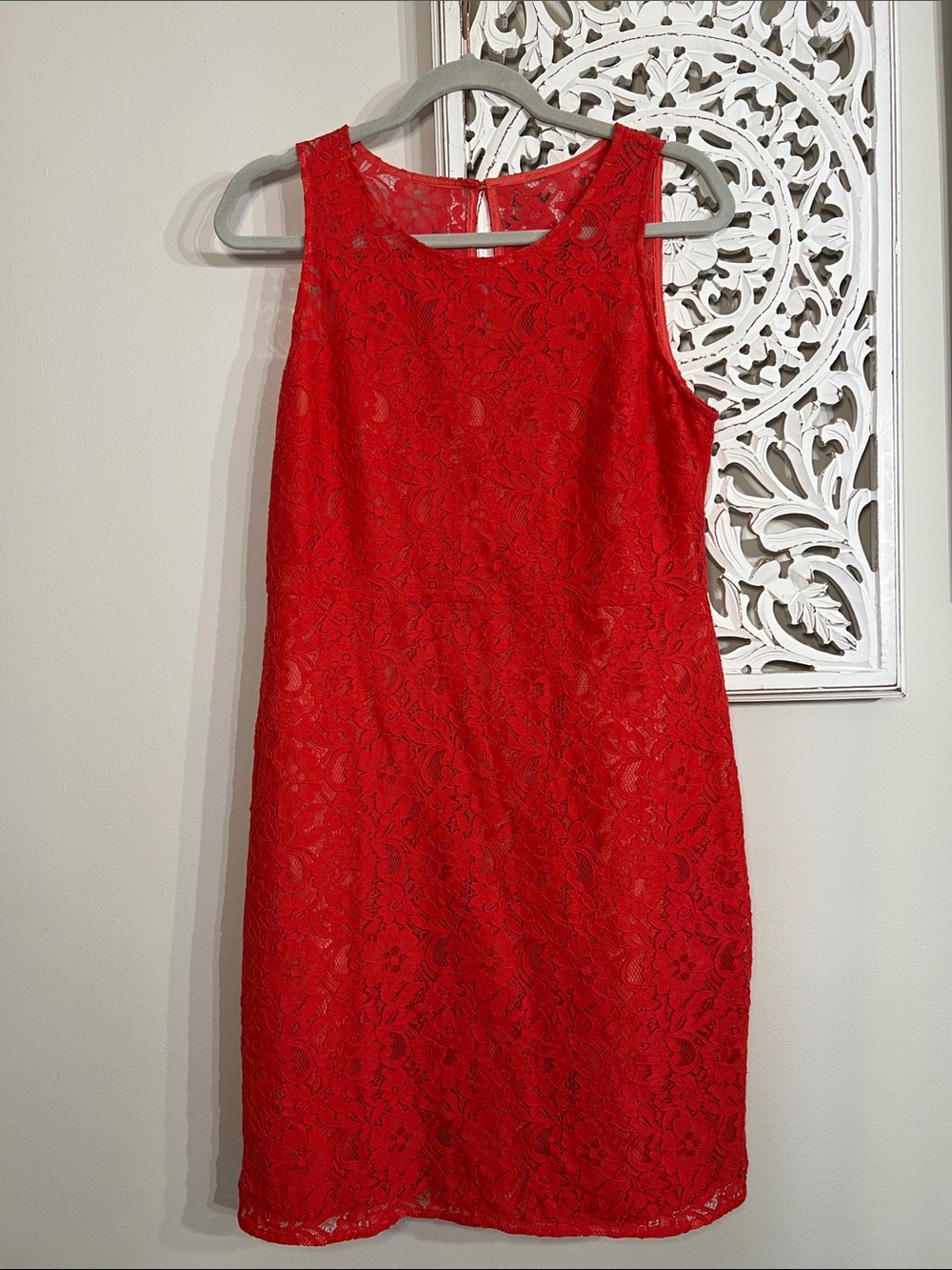 J. Crew Red Orange Lace Sleeveless Midi Dress